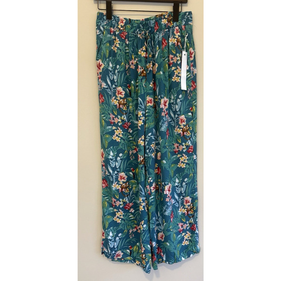 Jane + Delancey Floral Drawcord Wide Leg Crop Trouser Pants Green Women's Size M - Picture 1 of 8